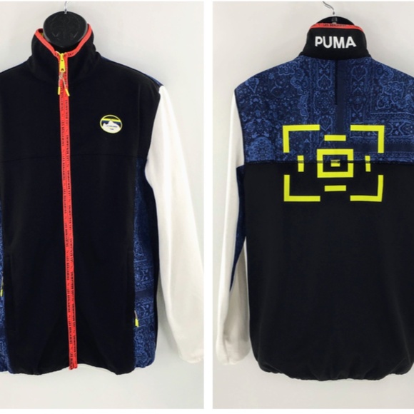 Puma Les Benjamins Mens Track Jacket Full Zip White Black Blue Sz M - Picture 1 of 16